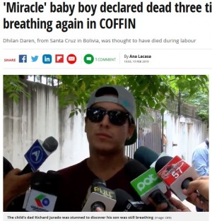 【海外発！Breaking News】死産と断定された赤ちゃん、棺桶の中で息を吹き返す（ボリビア）