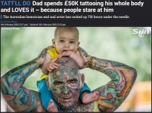 【海外発！Breaking News】全身タトゥーに700万円以上かけた2児の父　「後悔は全くしていない」（豪）
