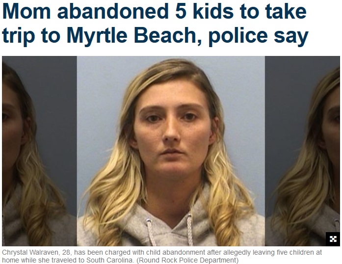 子供5人を自宅に残して、旅行に出かけた母親（画像は『Fox 32 Chicago News　2019年3月9日付「Mom abandoned 5 kids to take trip to Myrtle Beach, police say」（Round Rock Police Department）』のスクリーンショット）