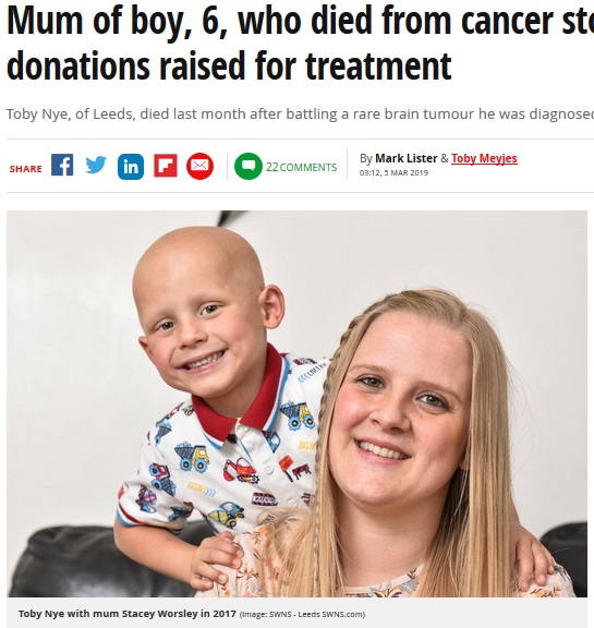 息子のために集まっていた寄付金をギャンブルに使った母親（画像は『Mirror　2019年3月5日付「Mum of boy, 6, who died from cancer stole ￡100k of donations raised for treatment」（Image: SWNS - Leeds SWNS.com）』のスクリーンショット）