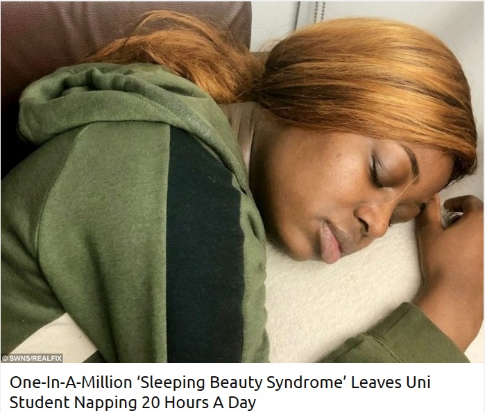 稀な睡眠障害を抱える21歳の女子大生（画像は『real fix　2019年3月25日付「One-In-A-Million ‘Sleeping Beauty Syndrome’ Leaves Uni Student Napping 20 Hours A Day」（SWNS/REALFIX）』のスクリーンショット）