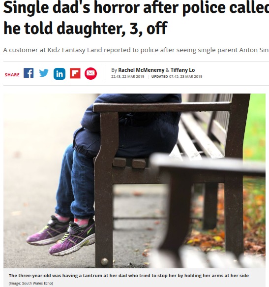 シングルファーザー、3歳の娘を叱ったことで警察に通報される（画像は『Daily Record　2019年3月23日付「Single dad’s horror after police called in hours after he told daughter, 3, off」（Image: South Wales Echo）』のスクリーンショット）