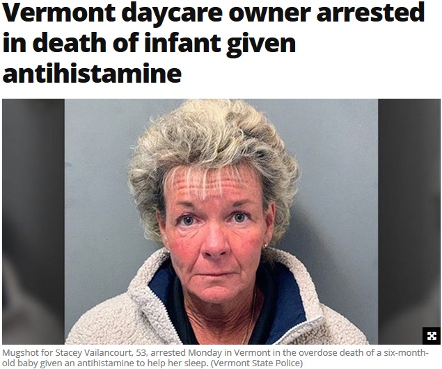 女児に抗ヒスタミン剤を過剰投与して死なせた53歳デイケア運営者（画像は『FOX 10 Phoenix　2019年3月19日付「Vermont daycare owner arrested in death of infant given antihistamine」（Vermont State Police）』のスクリーンショット）