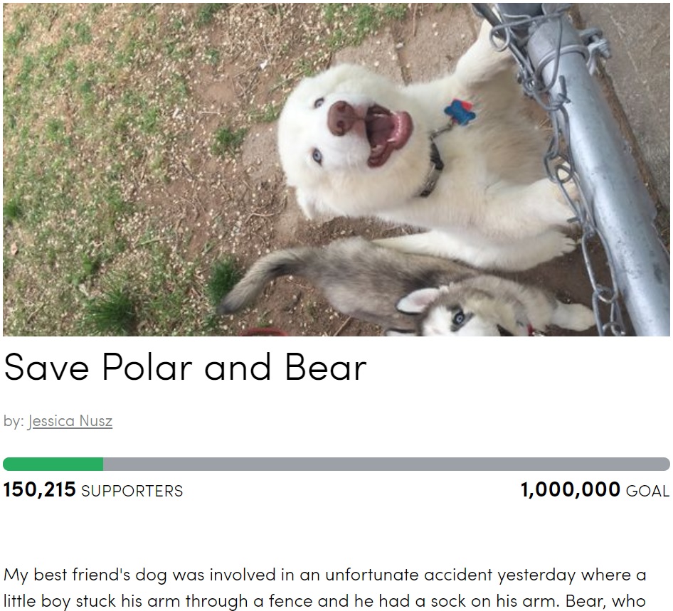 ハスキー犬の処分が検討される中、飼い主が署名活動で反対の声をあげる（画像は『Petition Site　「Save Polar and Bear」（Jessica Nusz）』のスクリーンショット）