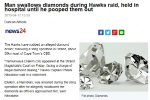 【海外発！Breaking News】ダイヤモンドを飲み込んだ容疑者　無事排出も警察「非常につらい作業だった」（南ア）