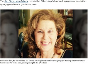 【海外発！Breaking News】米ユダヤ教礼拝所で銃撃された女性を救おうとした医師、妻と気づき失神
