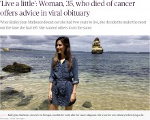 【海外発！Breaking News】「人生をもっと楽しんで！」がんで亡くなった35歳女性、死亡広告遺す（カナダ）