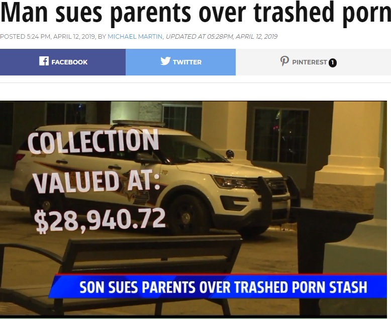 「大事なコレクションを捨てられた」と息子が両親を訴える（画像は『Fox17　2019年4月12日付「Man sues parents over trashed porn collection」』のスクリーンショット）