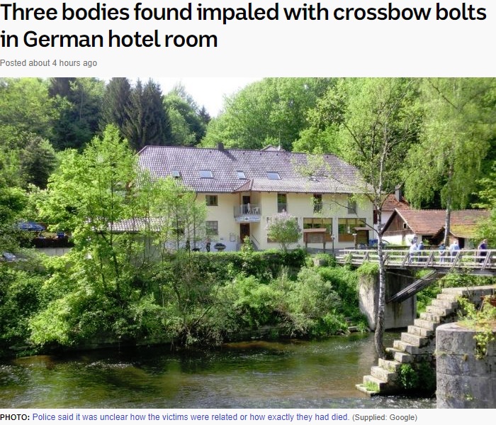 事件があったドイツのホテル（画像は『ABC News　2019年5月13日付「Three bodies found impaled with crossbow bolts in German hotel room」（Supplied: Google）』のスクリーンショット）