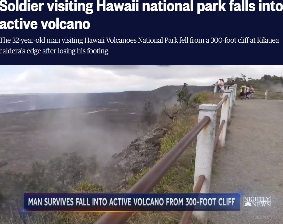 蒸気が沸き上がる展望台（画像は『NBC News　2019年5月4日付「Soldier visiting Hawaii national park falls into active volcano」』のスクリーンショット）