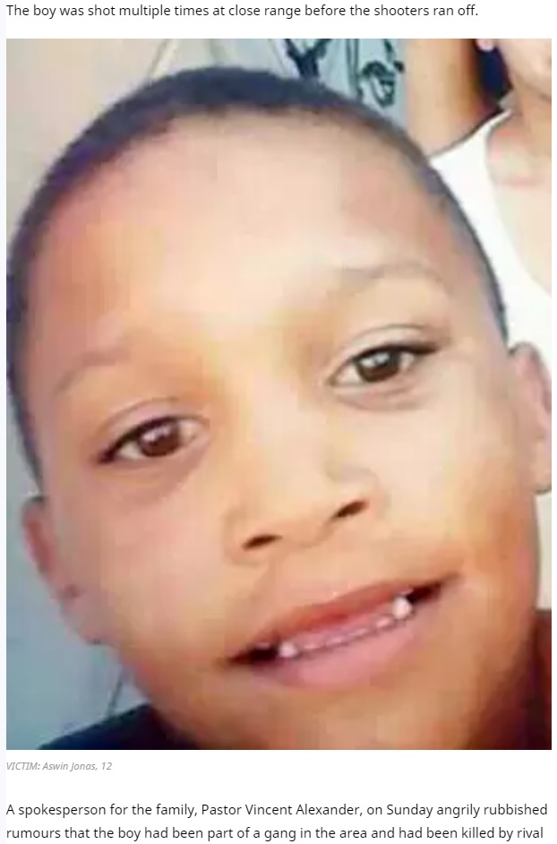 銃殺された12歳の男児（画像は『The Daily Voice　2019年6月3日付「Boy, 12, slain in ‘gang initiation’」』のスクリーンショット）
