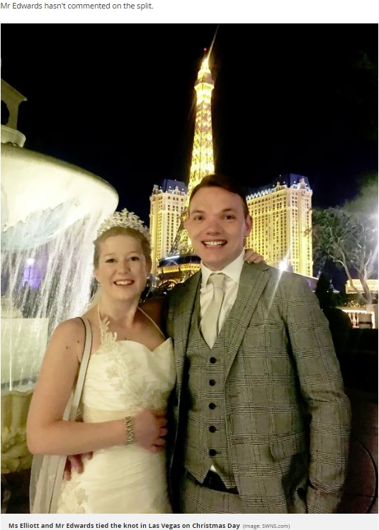 クリスマスに結婚した2人（画像は『Mirror　2019年7月3日付「Bumble couple who married on first date in Las Vegas divorce after just two months」（Image: SWNS.com）』のスクリーンショット）