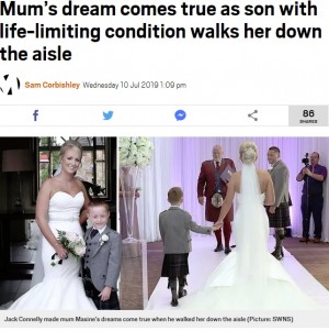 【海外発！Breaking News】心臓疾患を抱えた8歳児、両親の8年越しの結婚式でママをエスコート（スコットランド）