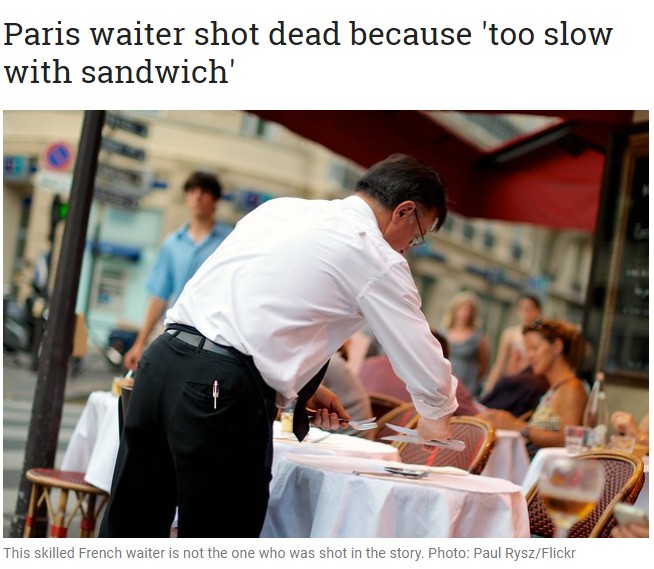 サンドイッチの提供が遅いという理由で客が発砲（画像は『The Local France　2019年8月17日付「Paris waiter shot dead because ‘too slow with sandwich’」（Photo: Paul Rysz/Flickr）』のスクリーンショット）
