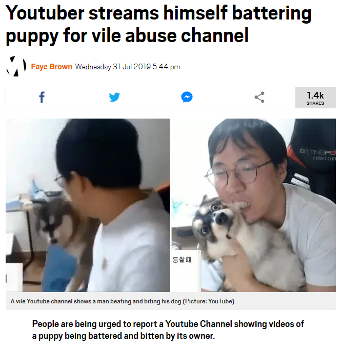 子犬の虐待動画を投稿し続けた男（画像は『Metro　2019年7月31日付「Youtuber streams himself battering puppy for vile abuse channel」（Picture: YouTube）』のスクリーンショット）