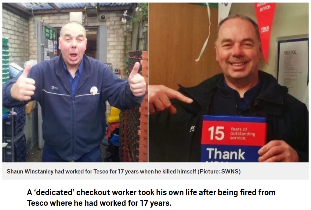 スーパーを解雇された後、自殺した男性（画像は『Metro　2019年8月12日付「Tesco worker killed himself after being sacked for leaving till to chase shoplifter」（Picture: SWNS）』のスクリーンショット）