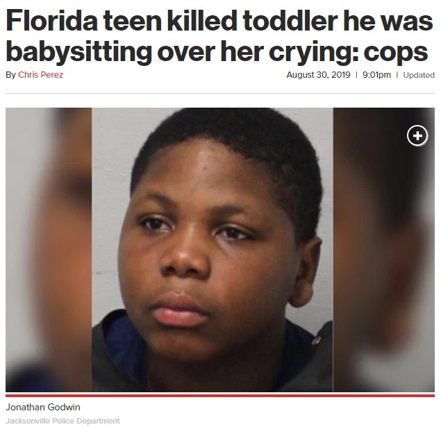 3歳女児を殺害した少年（画像は『New York Post　2019年8月30日付「Florida teen killed toddler he was babysitting over her crying: cops」（Jacksonville Police Department）』のスクリーンショット）