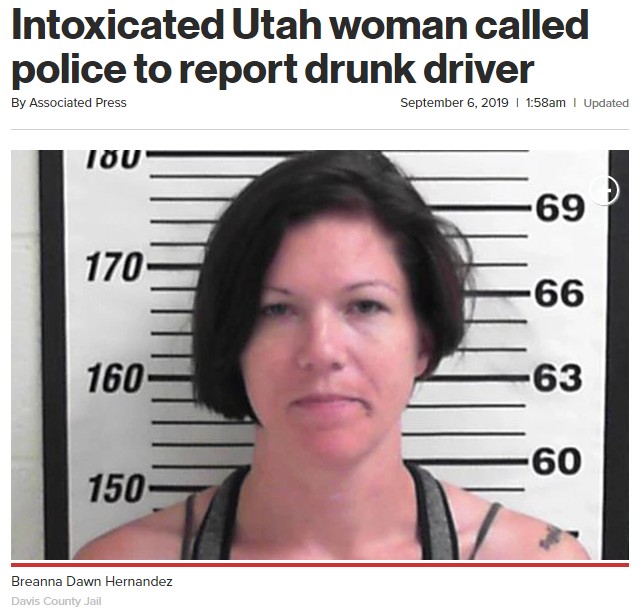 飲酒運転を通報し自ら逮捕された女（画像は『New York Post　2019年9月6日付「Intoxicated Utah woman called police to report drunk driver」（Davis County Jail）』のスクリーンショット）