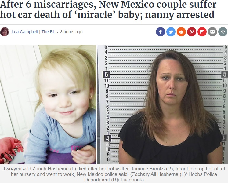 亡くなった2歳女児と置き去りにしたベビーシッター（画像は『TheBL.com　2019年9月24日付「After 6 miscarriages, New Mexico couple suffer hot car death of ‘miracle’ baby; nanny arrested」（Zachary Ali Hasheme（L）/ Hobbs Police Department（R）/ Facebook）』のスクリーンショット）