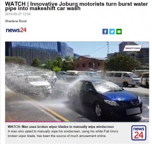 【海外発！Breaking News】消火栓から水噴出で「洗車に最適」と車の列（南ア）＜動画あり＞