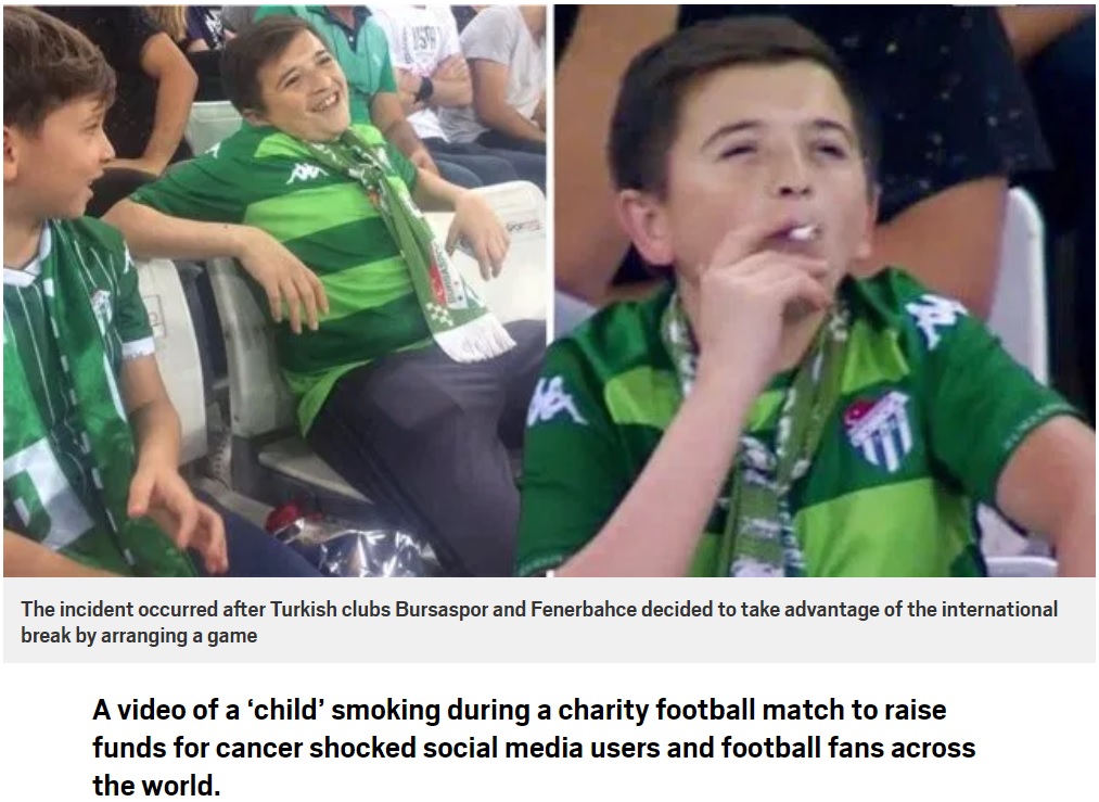 「子供が喫煙！」と大騒ぎされてしまった36歳男性（画像は『Metro　2019年9月10日付「‘Child’ filmed smoking at football match ‘is actually 36’」（Picture: Yureginikoyortaya）』のスクリーンショット）