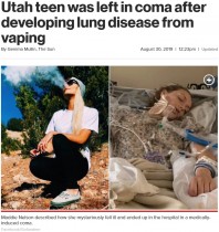 電子タバコが原因か　10代少女、肺疾患で生死の境をさまよう（米）