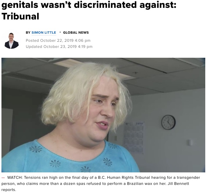 エステティシャンを訴えたトランスジェンダーの女性（画像は『Global News　2019年10月23日付「Transgender woman denied waxing of male genitals wasn’t discriminated against: Tribunal」』のスクリーンショット）