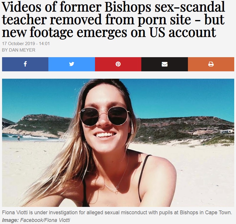 18歳生徒だけでなく他の生徒とも関係を持った女性教師（画像は『TimesLIVE　2019年10月17日付「Videos of former Bishops sex-scandal teacher removed from porn site - but new footage emerges on US account」（Image: Facebook/Fiona Viotti）』のスクリーンショット）