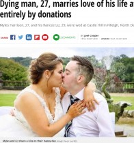 【海外発！Breaking News】脳腫瘍の27歳男性、ホスピス入所後に結婚式　全てが寄付で（英）