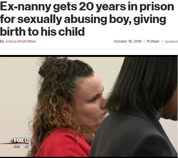 懲役20年の判決を受けた28歳の女（画像は『New York Post　2019年10月18日付「Ex-nanny gets 20 years in prison for sexually abusing boy, giving birth to his child」』のスクリーンショット）
