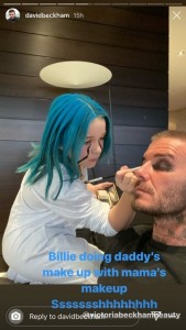 娘にメイクを施されるデヴィッド（画像は『David Beckham　2019年10月31日付Instagram』のスクリーンショット）