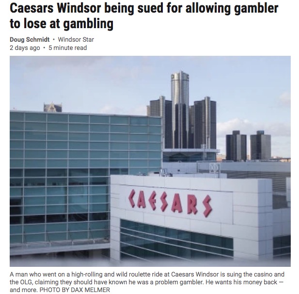 ギャンブルにのめり込んだ男性に訴えられたカジノホテル（画像は『Windsor Star　2019年12月26日付「Caesars Windsor being sued for allowing gambler to lose at gambling」（DAX MELMER / WINDSOR STAR）』のスクリーンショット）