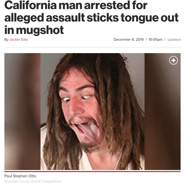 高齢男性に暴力を振るった男のマグショット（画像は『New York Post　2019年12月8日付「California man arrested for alleged assault sticks tongue out in mugshot」（Riverside County Sheriff’s Department）』のスクリーンショット）