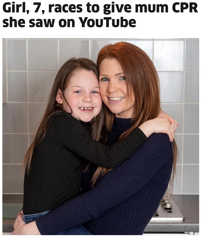 7歳少女が心肺蘇生法で母親を救う（画像は『Metro　2019年12月15日付「Girl, 7, races to give mum CPR she saw on YouTube」』のスクリーンショット）