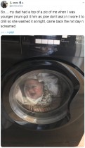 【海外発！Breaking News】洗濯機の中にいる幼児の姿に母親が悲鳴、のちに娘の顔写真入りシャツだと気づく（英）