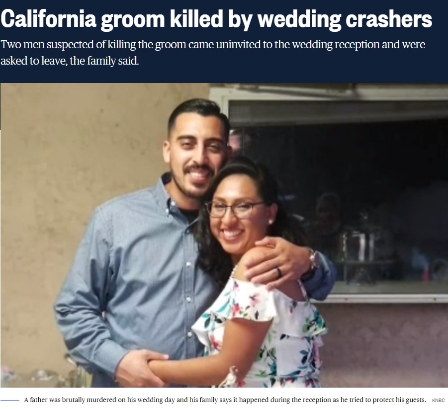 新婚生活が始まろうとしていた矢先、新郎が命を落とす（画像は『NBC News　2019年12月17日付「California groom killed by wedding crashers」（KNBC）』のスクリーンショット）