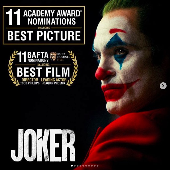 ホアキン・フェニックスも主演男優賞候補に（画像は『Joker Movie　2020年1月13日付Instagram「＃Joker has received 11 nominations from ＠theacademy, including Best Picture, Best Director, and Best Actor.」』のスクリーンショット）