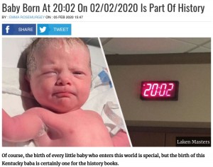 【海外発！Breaking News】909年ぶりの回文となる日付「2020年2月2日」の20時2分に生まれた赤ちゃん（米）