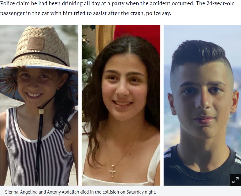 亡くなった9歳・12歳・13歳の兄妹（画像は『Sydney Morning Herald　2020年2月2日付「‘They were just walking on the footpath’: Four children killed, one critical in Sydney crash」』のスクリーンショット）