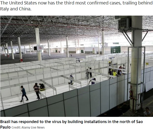 2000床が用意されたブラジル・サンパウロの病院（画像は『The Sun　2020年3月26日付「PREPARING FOR CHAOS World prepares for coronavirus floodgates to open as massive field hospitals spring up all over the planet」（Credit: Alamy Live News）』のスクリーンショット）