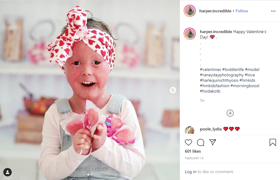 モデルデビューを果たした4歳女児（画像は『Harper Ly Foy　2020年2月15日付Instagram「Happy Valentine’s Day!」』のスクリーンショット）