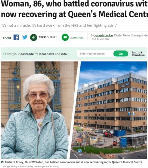 【海外発！Breaking News】86歳女性、新型コロナから回復「これは奇跡じゃない」過去には戦争や心臓手術を生き抜いたファイター（英）