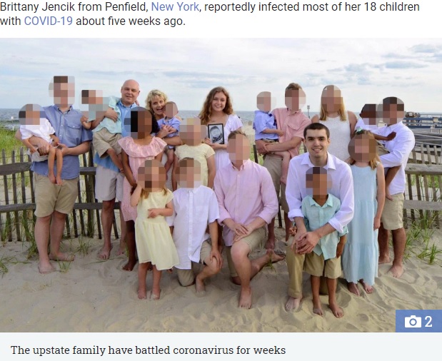 母親から次々と17人が感染した家族（画像は『The Sun　2020年4月17日付「‘IT WAS TERRIFYING’ Coronavirus mom unknowingly infects SEVENTEEN of her 18 children with disease as she did not show any symptoms」』のスクリーンショット）