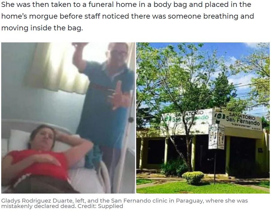 誤診された46歳女性（左）と「死亡」を告げた病院（画像は『7NEWS.com.au　2020年4月17日付「Woman wakes up in body bag at funeral home after accidentally being declared dead」（Credit: Supplied）』のスクリーンショット）