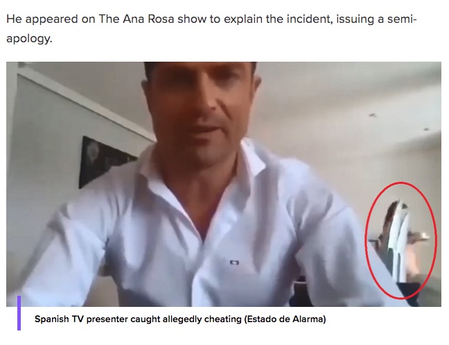 ライブ放送中に半裸の女性が…（画像は『9Honey - Nine　2020年4月29日付「Spanish news anchor caught cheating during live video call」（Estado de Alarma）』のスクリーンショット）