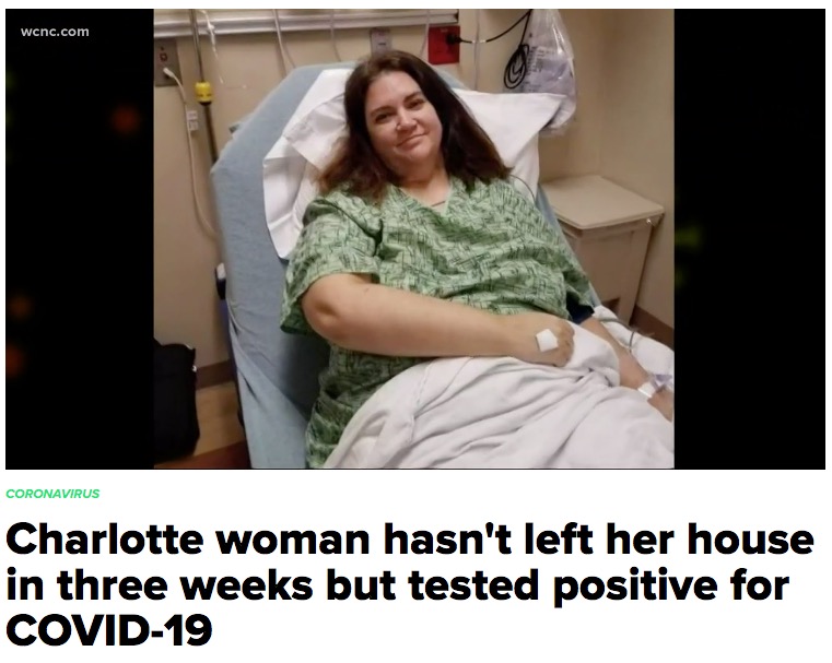 3週間自宅で過ごしていた女性が感染（画像は『WCNC.com　2020年4月13日付「Charlotte woman hasn’t left her house in three weeks but tested positive for COVID-19」』のスクリーンショット）