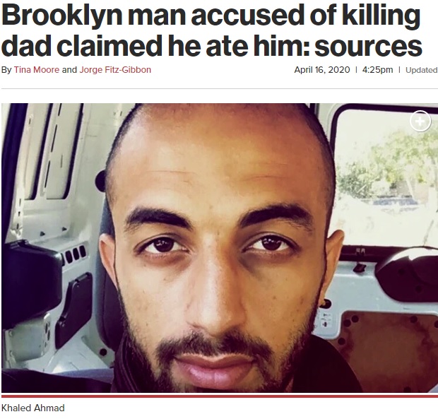 父親を殺害した26歳の男（画像は『New York Post　2020年4月16日付「Brooklyn man accused of killing dad claimed he ate him: sources」』のスクリーンショット）