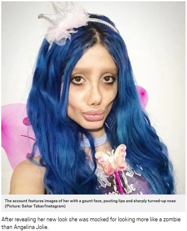 「ゾンビ化したアンジェリーナ・ジョリー」で知られるサハルさん（画像は『Metro　2020年4月17日付「Instagram star ‘on ventilator after catching coronavirus while in prison for social media activity’」（Picture: Sahar Tabar/Instagram）』のスクリーンショット）