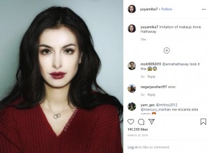 美しい米女優アン・ハサウェイ（画像は『YUYAMIKA宇芽　2019年3月23日付Instagram「Imitation of makeup Anne Hathaway」』のスクリーンショット）