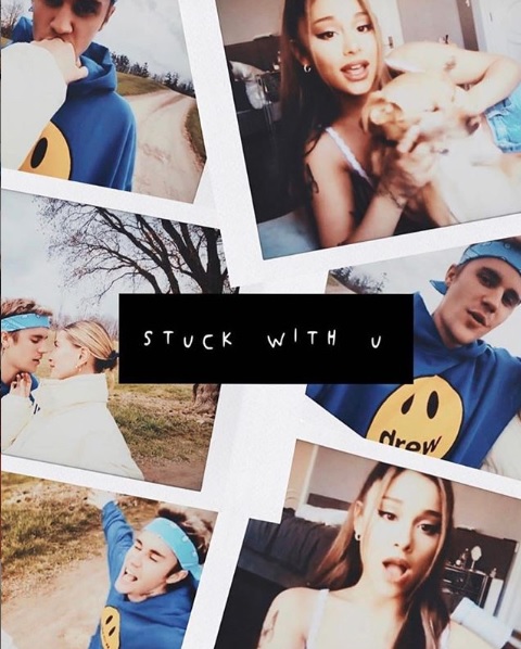 アリアナ＆ジャスティンのコラボ曲『Stuck with U』（画像は『Justin Bieber　2020年5月9日付Instagram「＠1strcf ＠arianagrande ＠sb_projects」』のスクリーンショット）